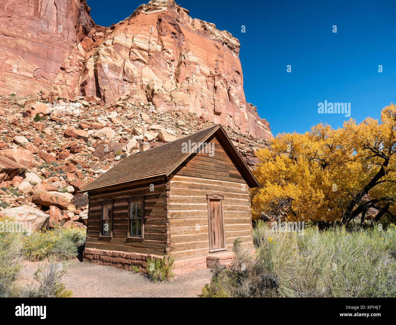 Old school di Fruita a Fremont river, Utah US Foto Stock