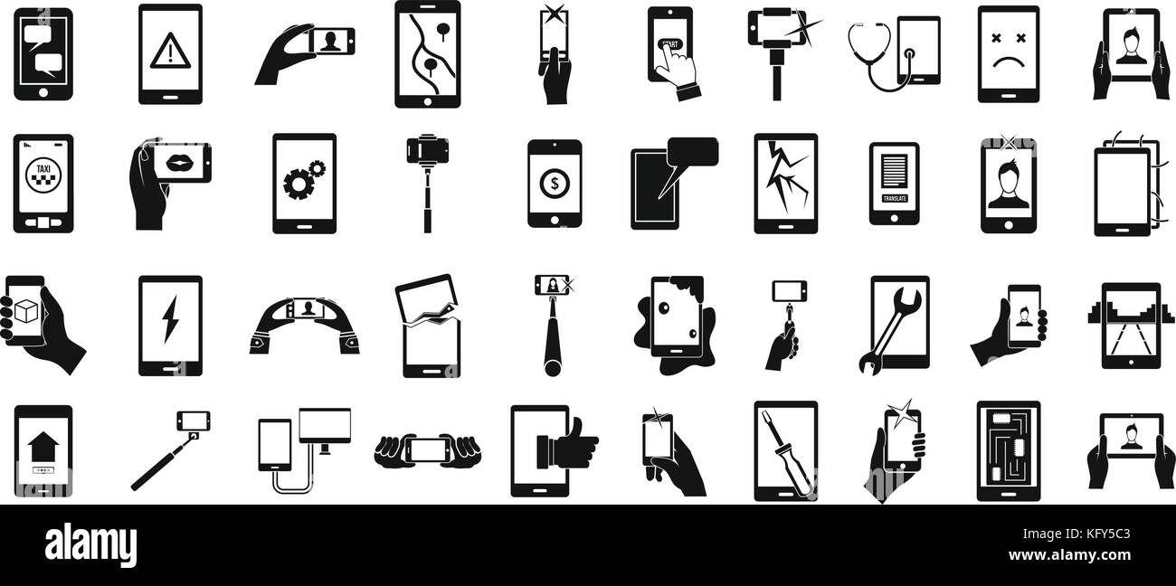 Icona dello smartphone impostare, stile semplice Illustrazione Vettoriale