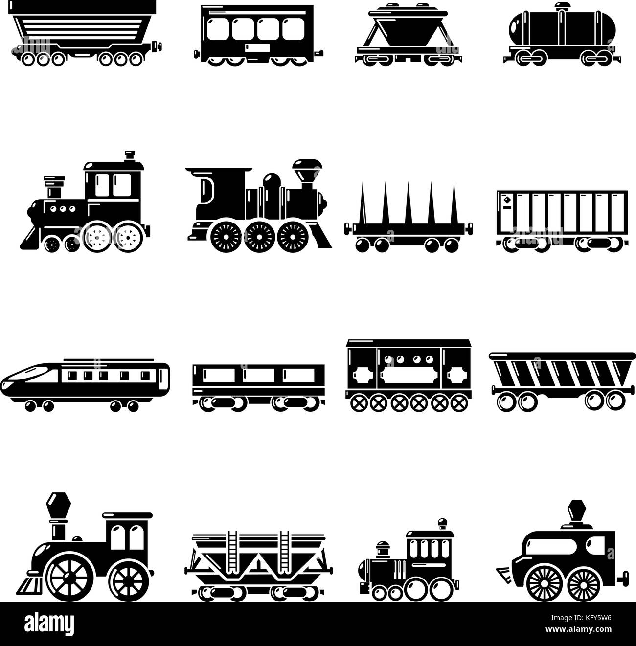 Carrozza ferroviaria set di icone, stile semplice Illustrazione Vettoriale