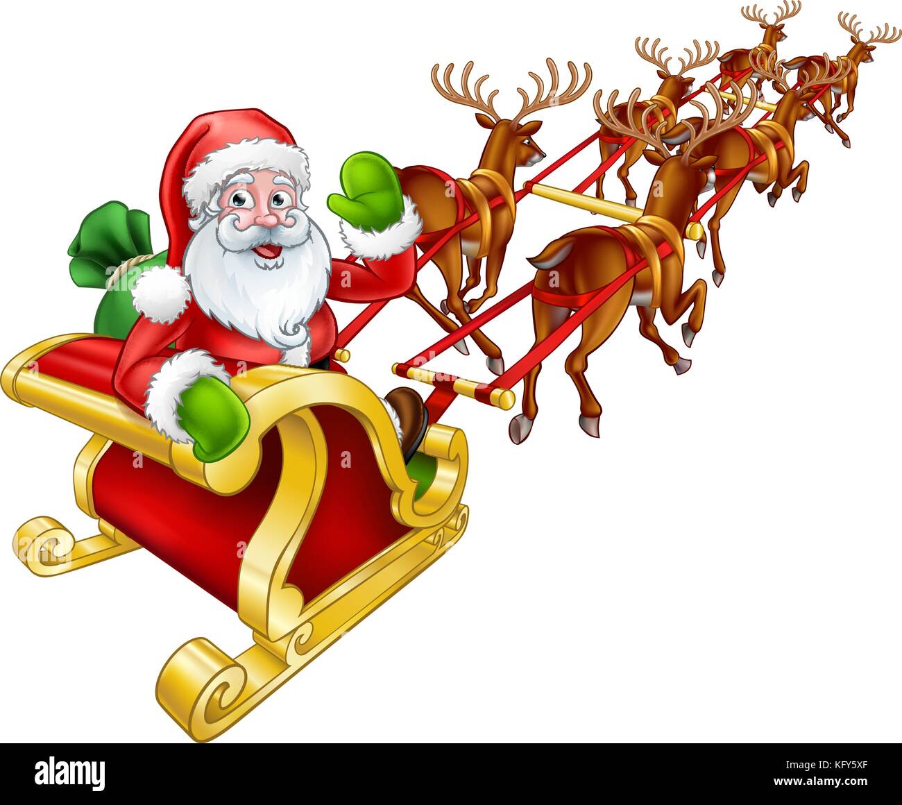 Slitta e renna natalizia Babbo Natale Illustrazione Vettoriale