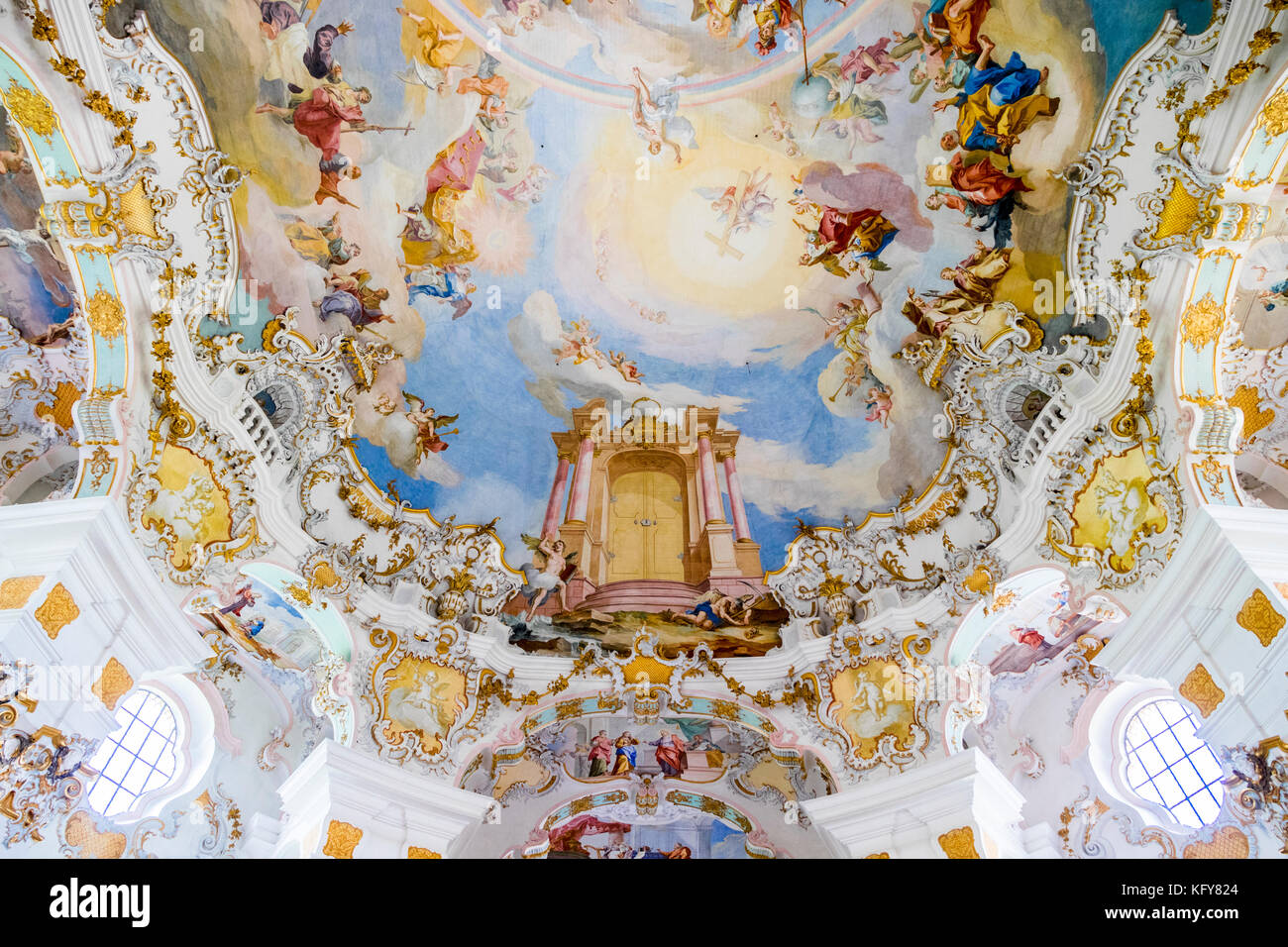 La Chiesa del pellegrinaggio di Wies (wieskirche), un ovale chiesa rococò situato ai piedi delle alpi, Baviera, Germania. un sito del patrimonio mondiale poiché Foto Stock