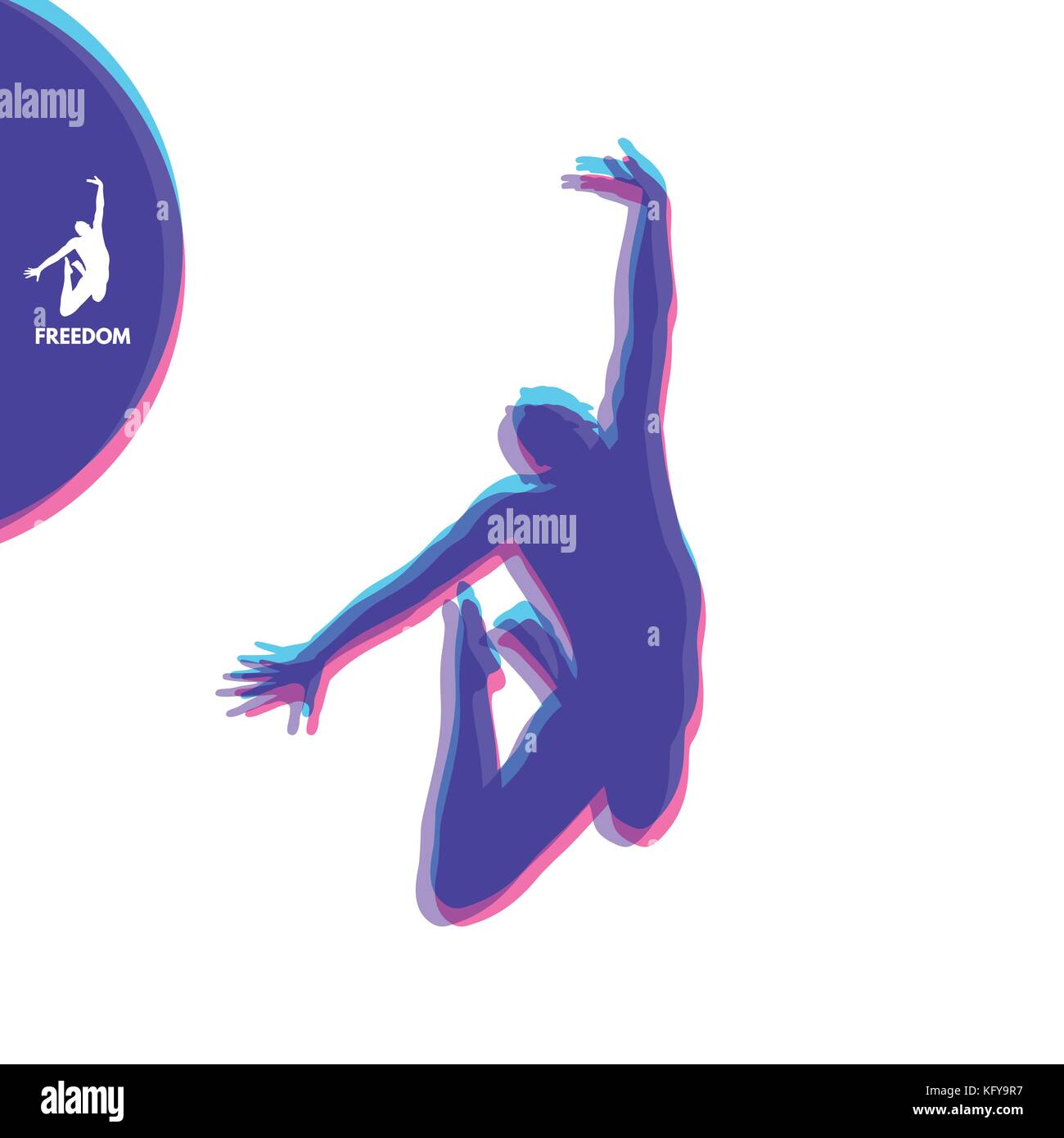 Silhouette di un uomo di salto. libertà concetto. illustrazione vettoriale. Illustrazione Vettoriale