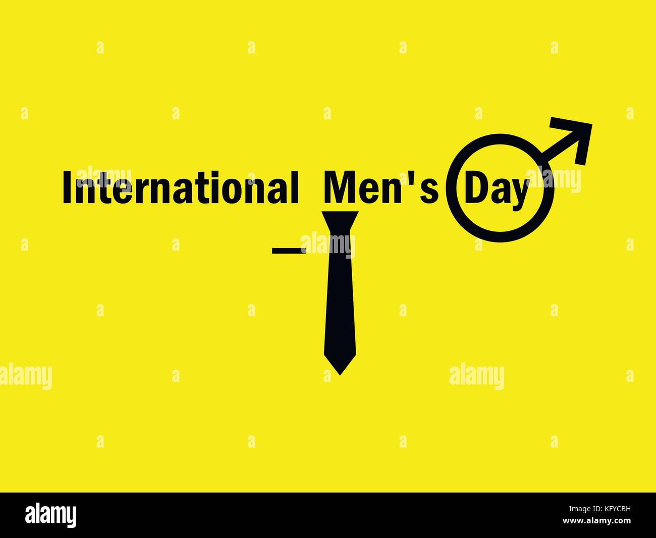 International uomini giorno. simbolo maschile e cravatta su uno sfondo giallo. illustrazione vettoriale Illustrazione Vettoriale