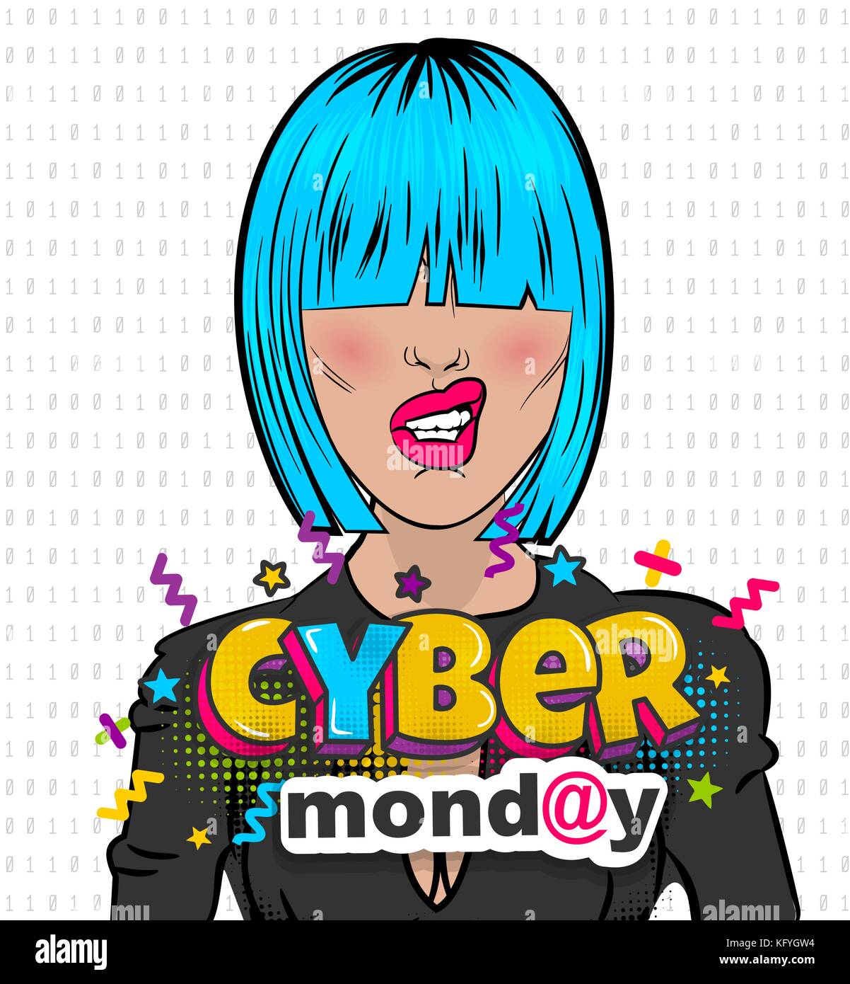 Donna pop art hacker cyber lunedì Illustrazione Vettoriale