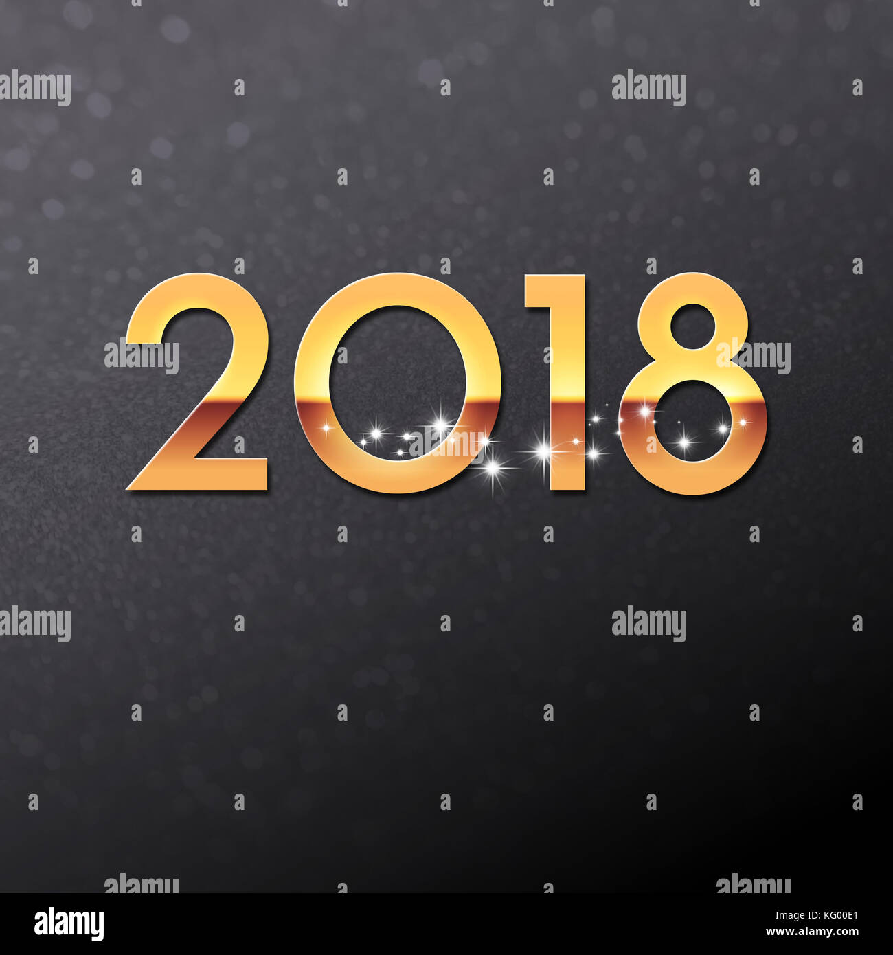 Anno d'oro 2018 dattiloscritto e stelle forme su una festosa sfondo nero Foto Stock