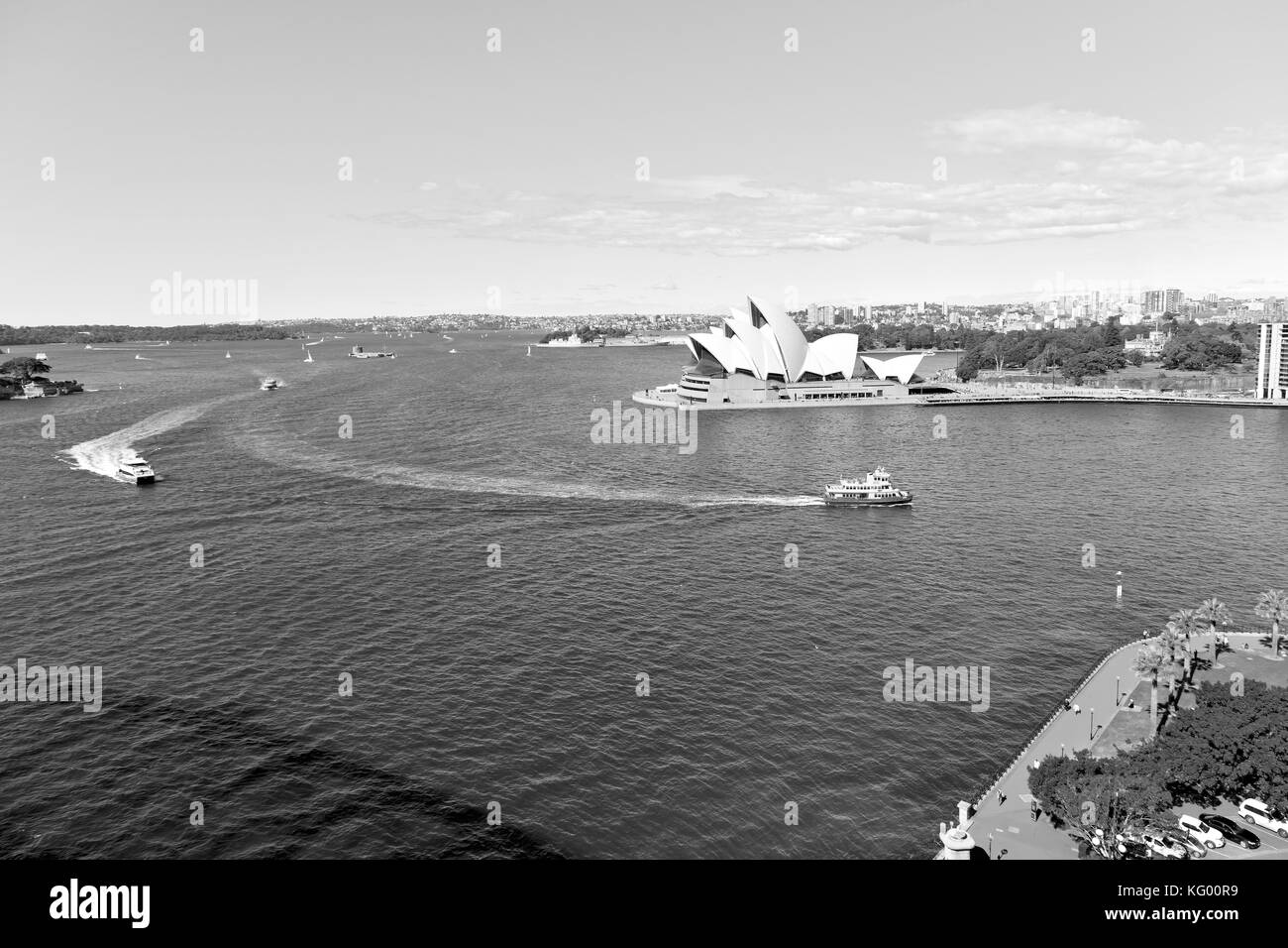 In Australia Sydney Opera House e la baia e lo skyline della città Foto Stock