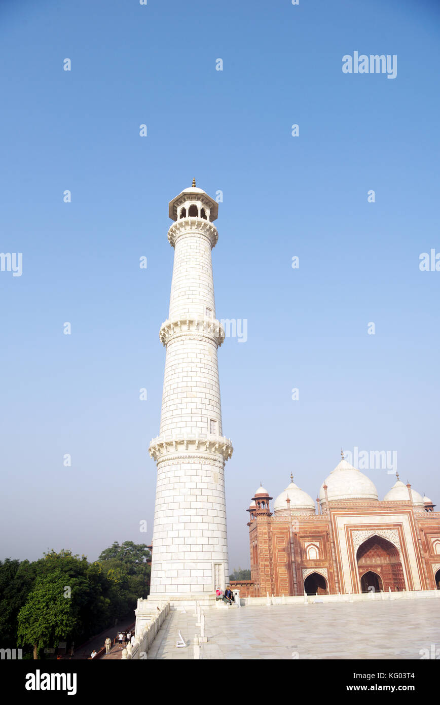 Minareto al Taj Mahal, Agra Foto Stock