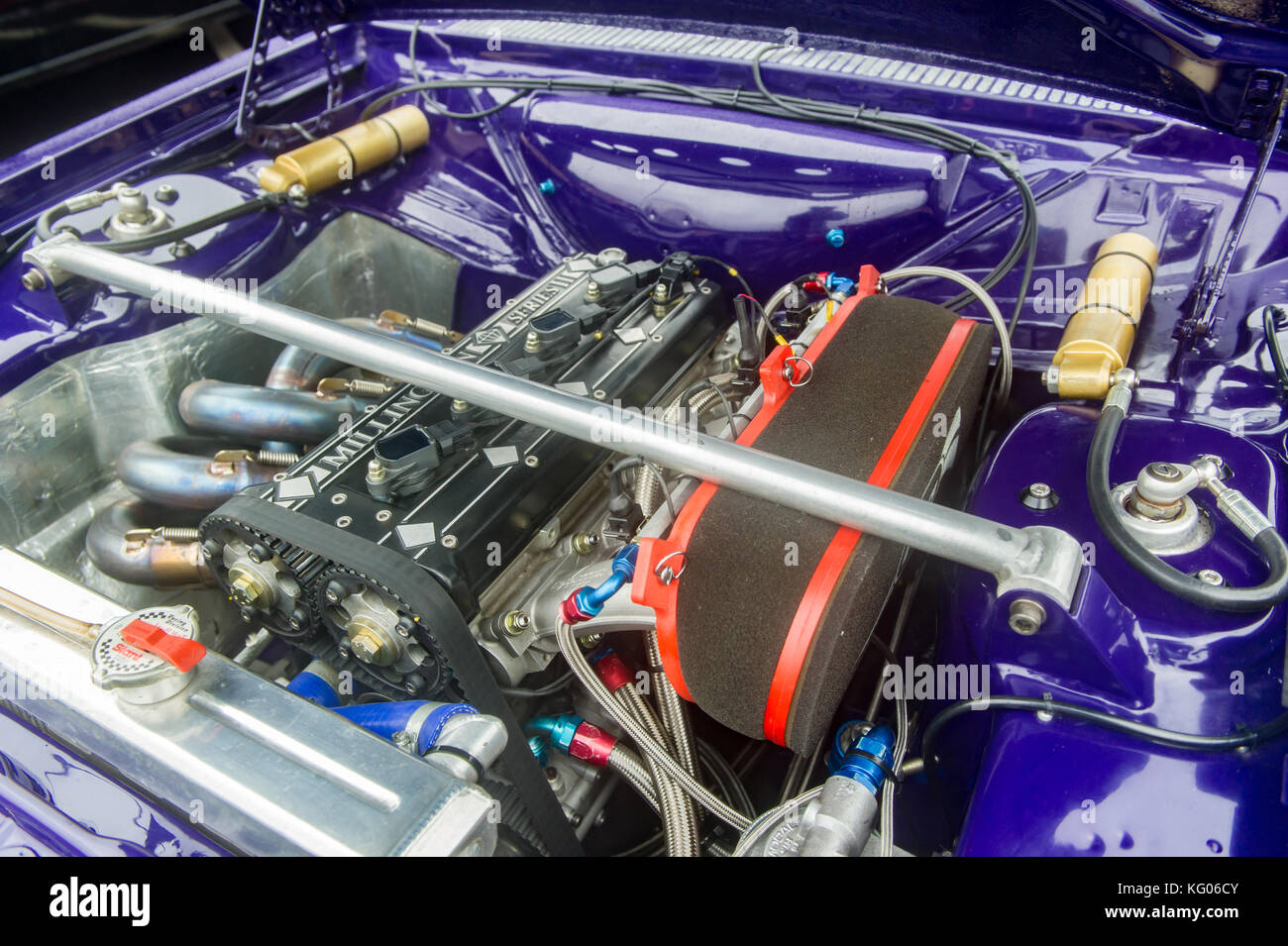 Millingtons rally car motore installato in una Ford rally car. Foto Stock