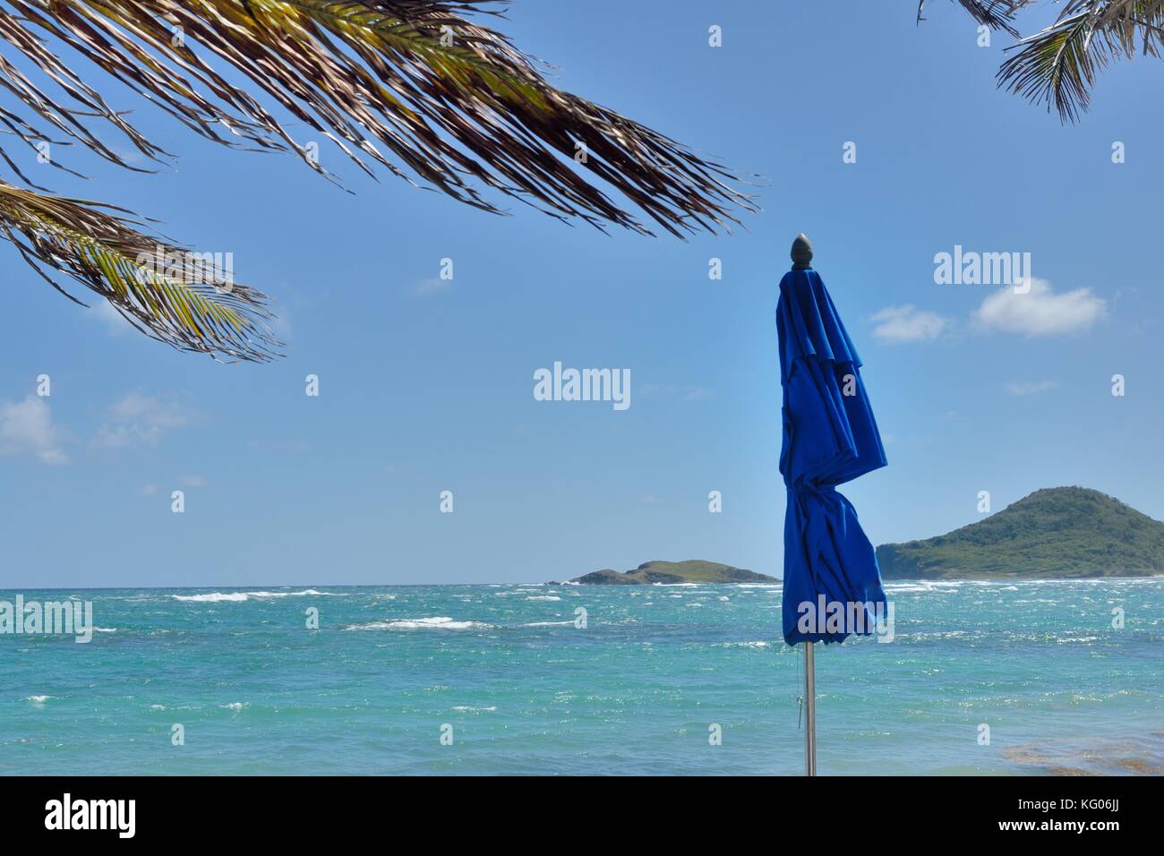 Ombrello chiuso dal mare dei Caraibi Foto Stock