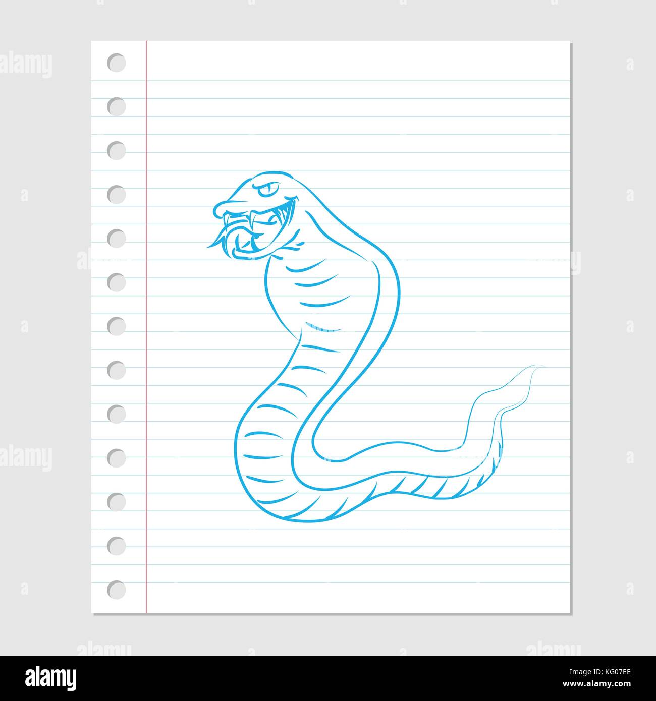 Illustrazione di snake cartoon sul foglio di carta con le linee, margine e fori-illustrazione vettoriale Illustrazione Vettoriale