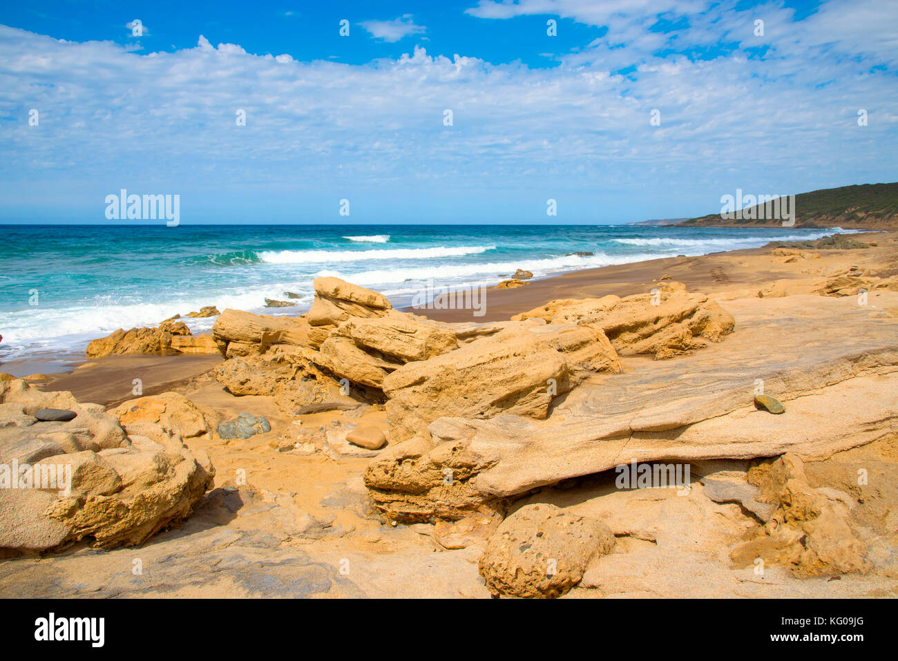 Vista sulla spiaggia di Piscinas ad Arbus, Sardegna, Italia Foto Stock