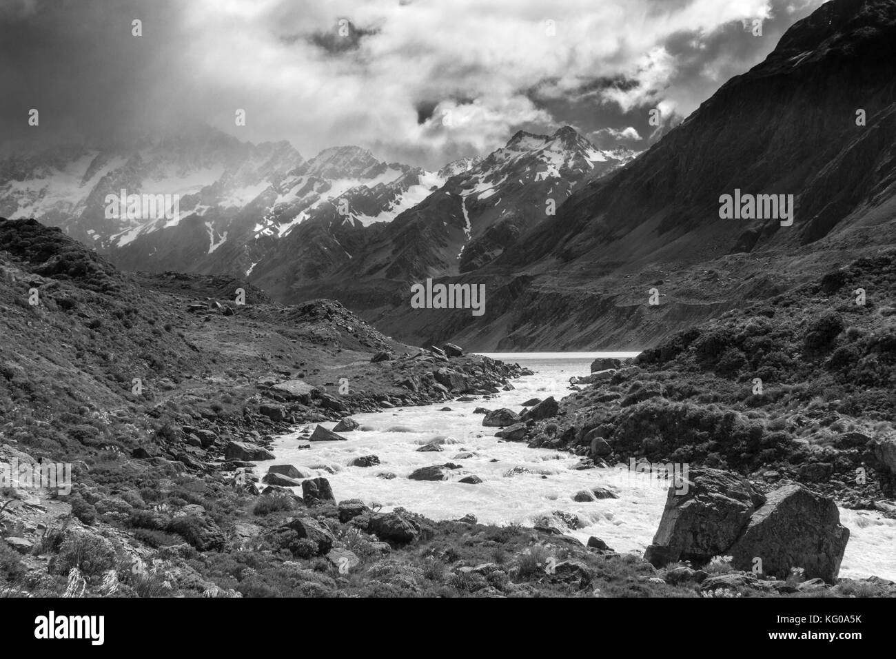 Hooker Valley nel Parco nazionale di Mount Cook, Nuova Zelanda Foto Stock
