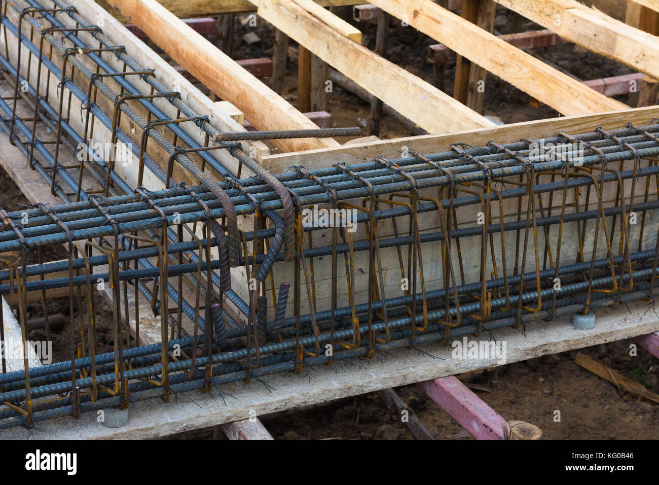 La barra di acciaio calcestruzzo di rinforzo per la costruzione Foto Stock