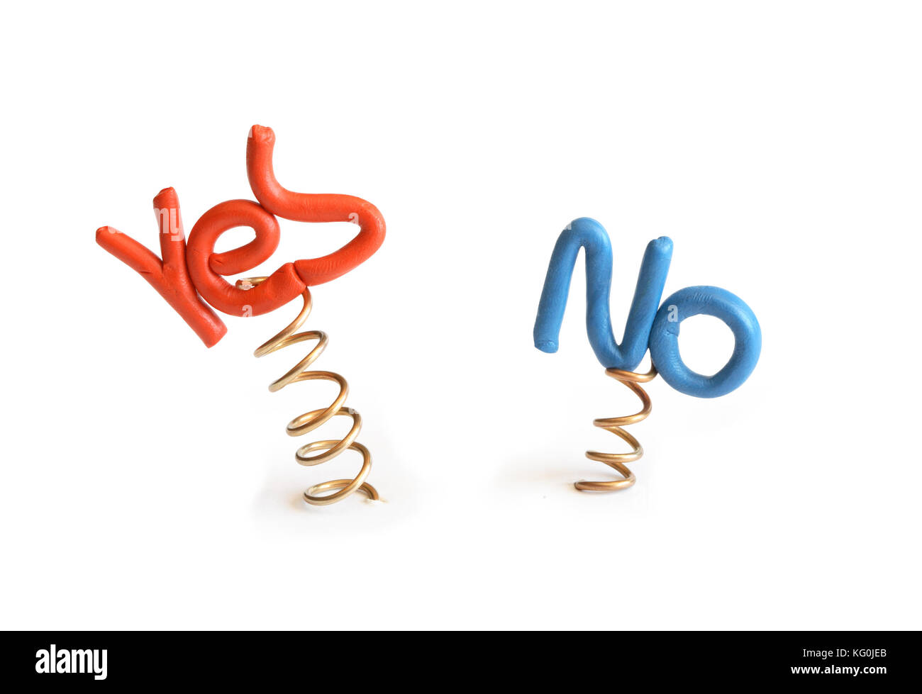 Parole sì e no realizzato da plastilina attaccato a molle metalliche su sfondo bianco Foto Stock