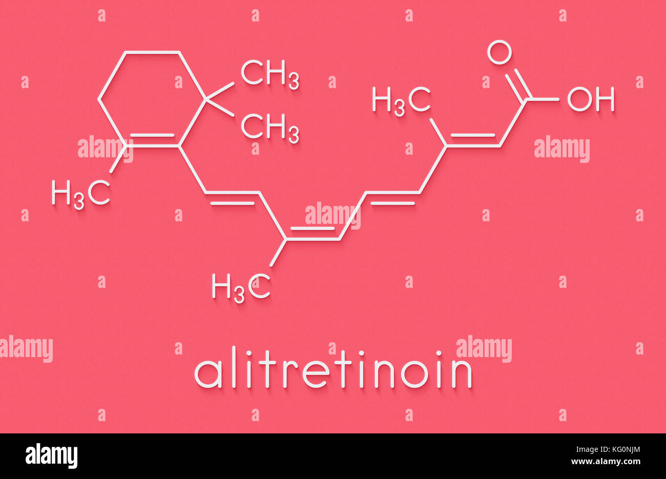 L'alitretinoina (9-cis-retinoico) cancro ed eczema molecola di farmaco. analogo della vitamina a. formula scheletrico. Foto Stock