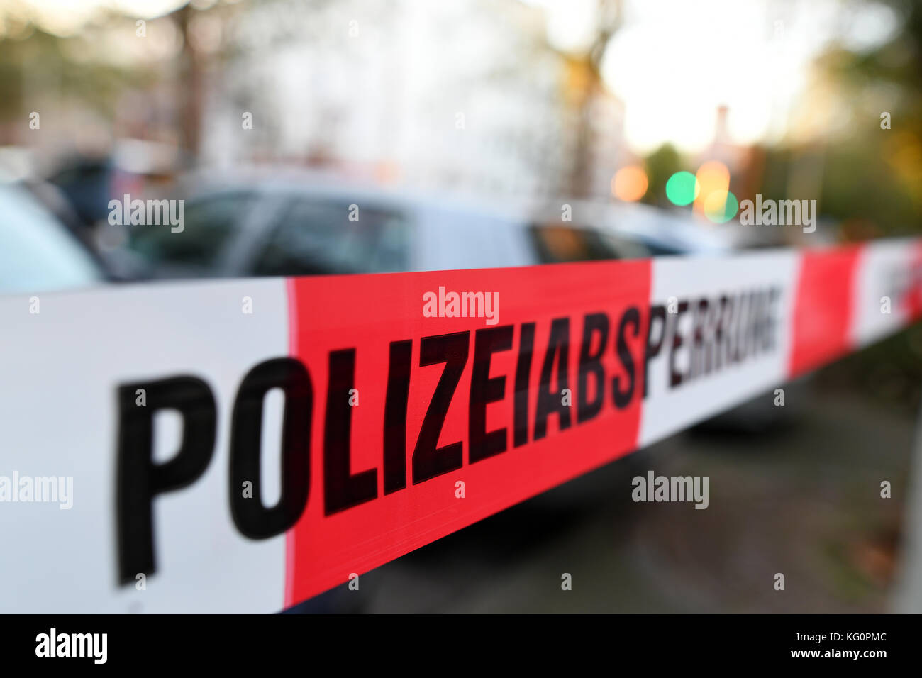 La polizia tedesca segno di avvertimento Foto Stock