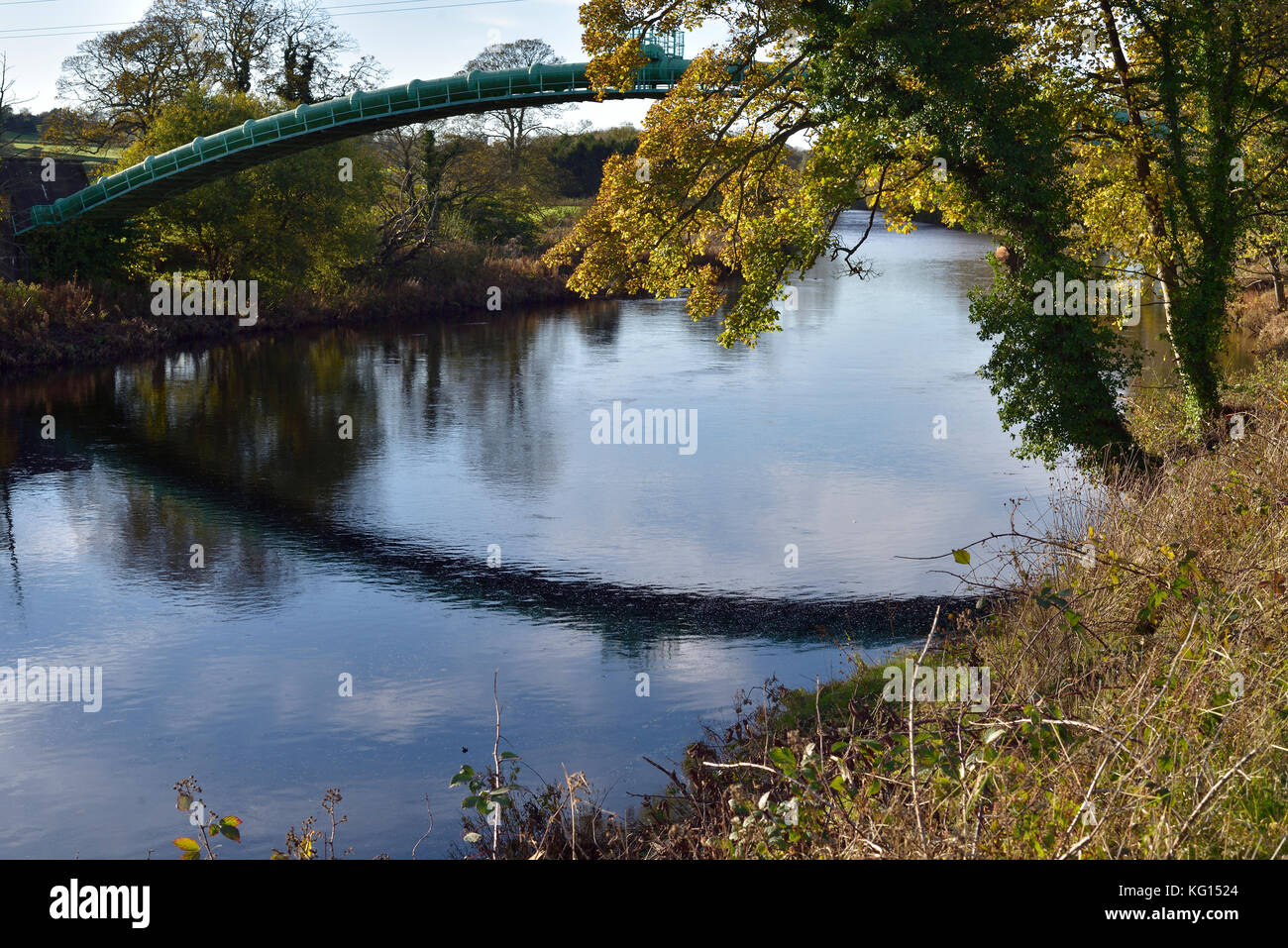 La tubazione ponte sopra il Fiume Tees a a Piercebridge, vicino Darlington, County Durham Foto Stock