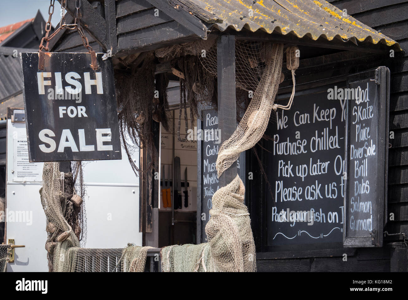 Pesce fresco in stallo Southwold Suffolk in Inghilterra Foto Stock