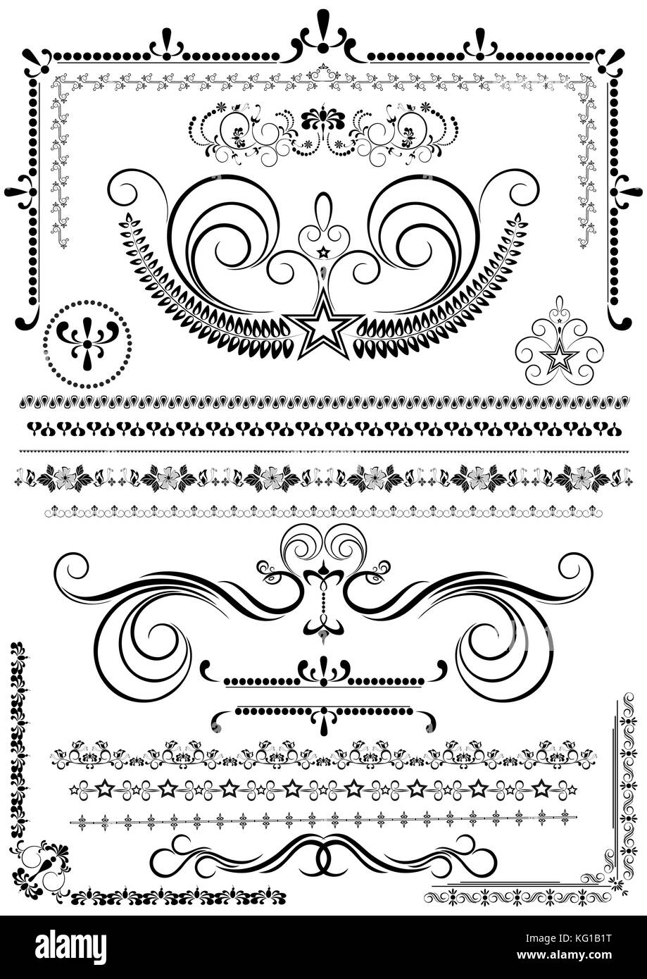 Raccolta di pennelli decorativi e ornamenti calligrafico di decor e pagine Illustrazione Vettoriale