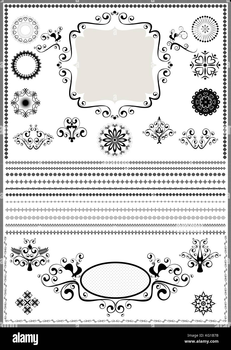 Raccolta di pennelli decorativi e ornamenti calligrafico di decor e pagine Illustrazione Vettoriale