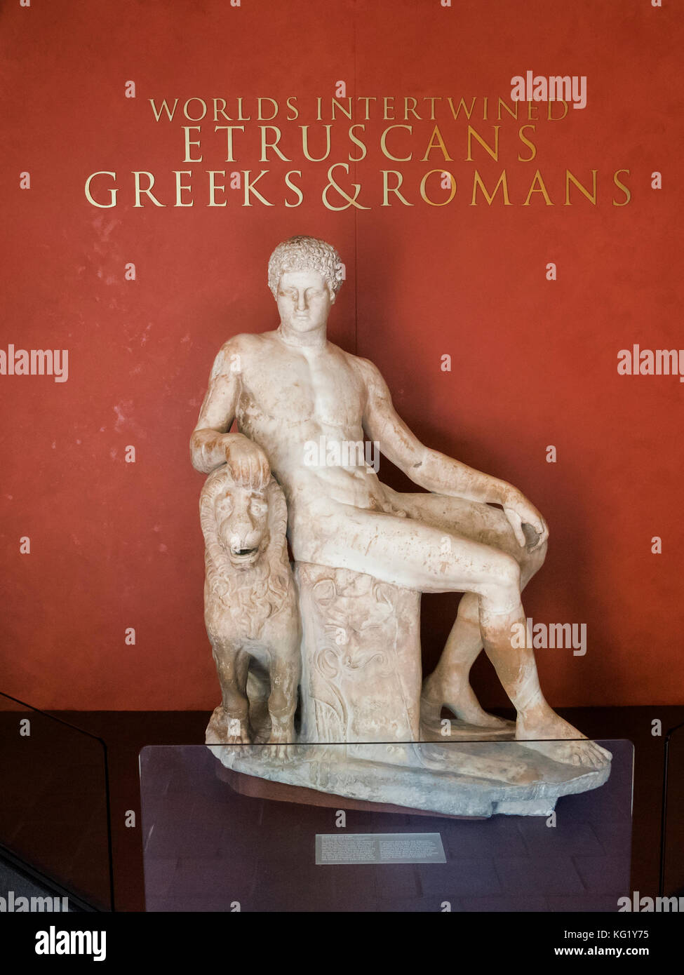 Statua romana di Dioniso e Leone, Università della Pennsylvania Museo di Archeologia e Antropologia, Philadelphia, Pennsylvania, USA Foto Stock