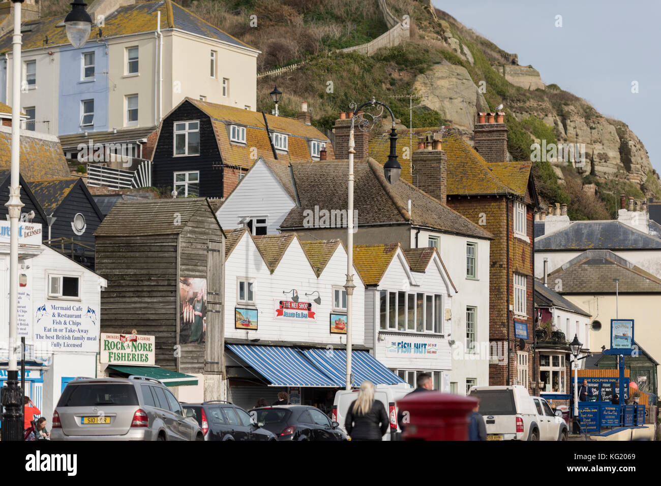 Città vecchia di Hastings nella contea di East Sussex, England, Regno Unito Foto Stock