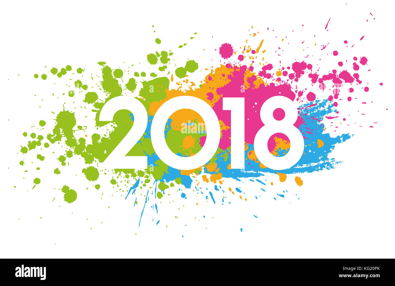 Nuovo anno 2018 data dipinta con macchie colorate Foto Stock