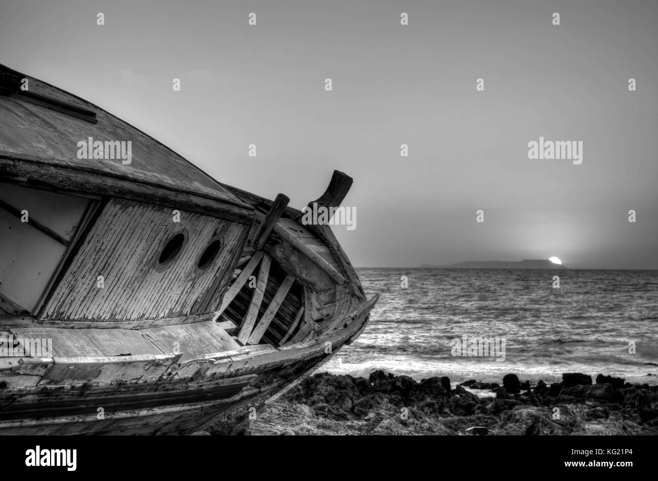 Naufragio presso le coste di un piccolo villaggio di pescatori di creta chiamato milatos, una volta che al tempo era a vela per il mare greco. Foto Stock