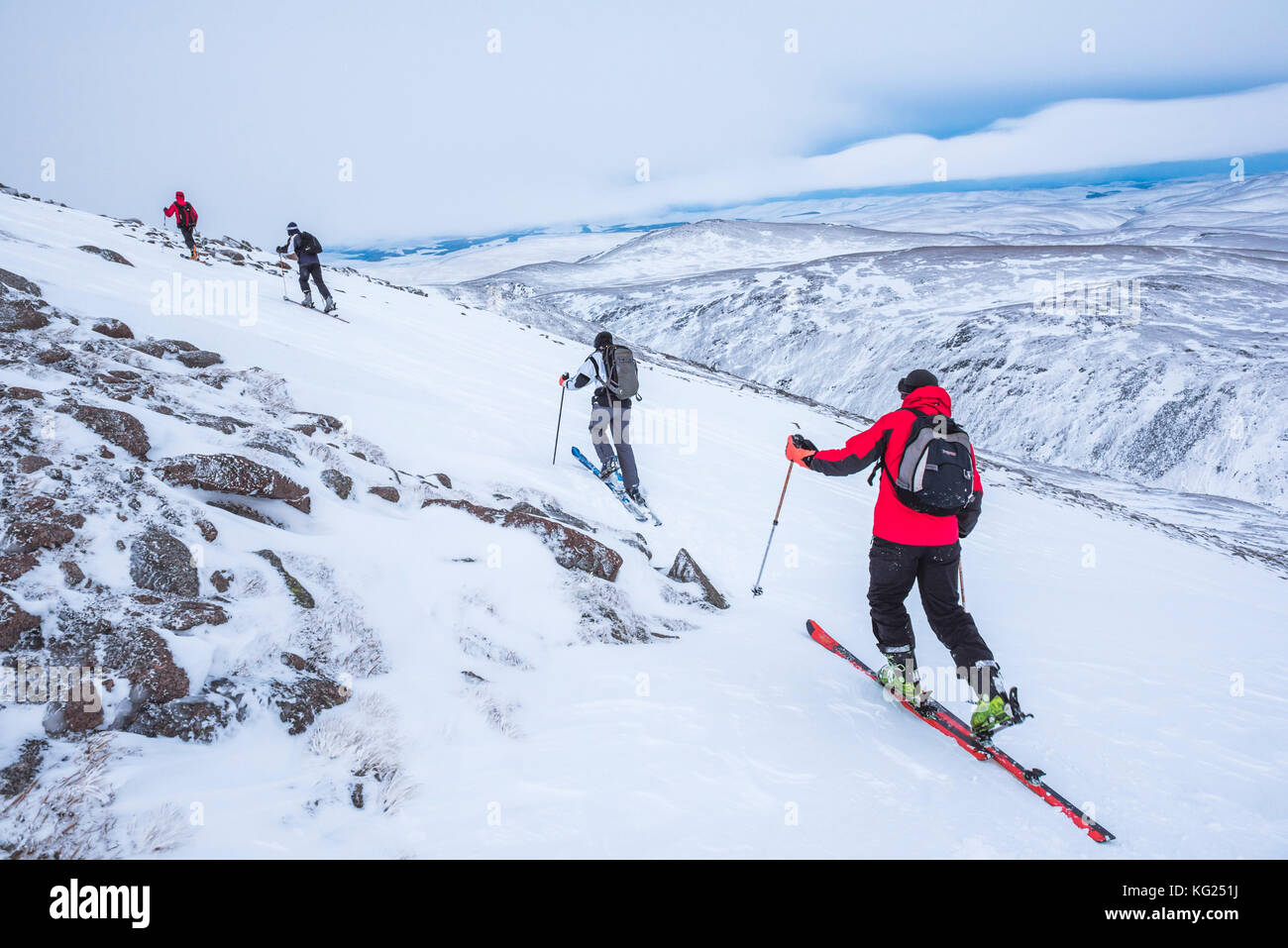 Sci alpinismo in cairngorm Mountain Ski Resort, Aviemore, Cairngorms National Park, Scotland, Regno Unito, Europa Foto Stock