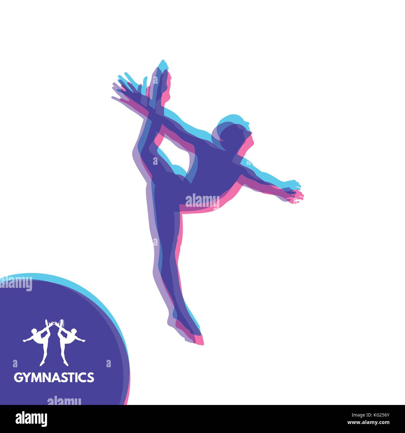 Ginnasta. silhouette di una ballerina. attività di ginnastica per l'icona Fitness e salute comunitaria. sport simbolo. illustrazione vettoriale. Illustrazione Vettoriale
