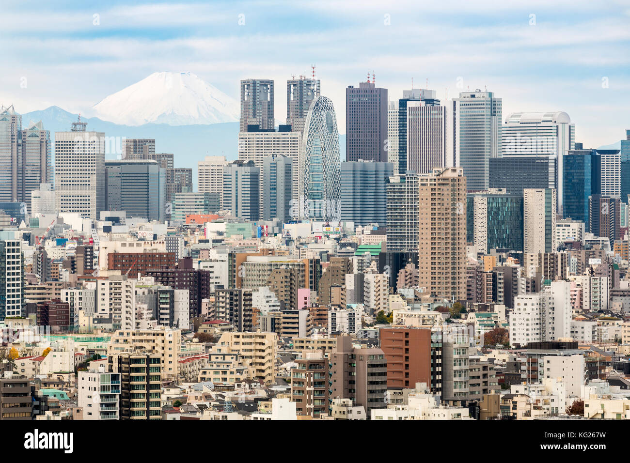 Il monte Fuji e lo skyline del grattacielo del quartiere di Shinjuku, Tokyo, Giappone, Asia Foto Stock