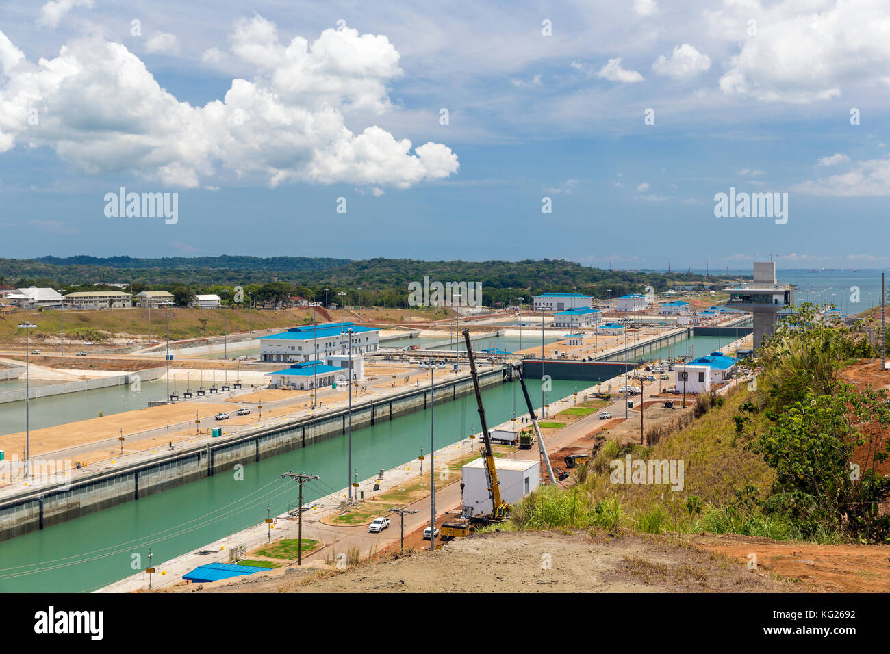 La nuova estensione del Canale di Panama sul lato Atlantico a Colon, Panama, America centrale Foto Stock