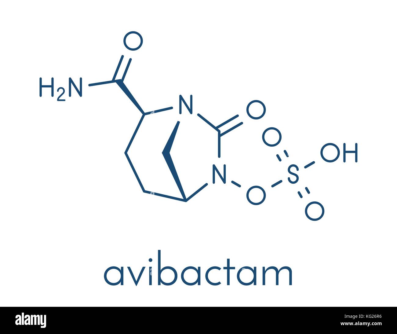 Avibactam molecola di farmaco. beta-lattamasi inibitore somministrata in combinazione con antibiotici. formula scheletrico. Illustrazione Vettoriale