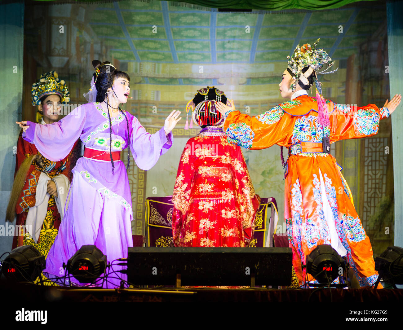 Opera Cinese esecutori, fame festival fantasma. Georgetown, Penang, Malaysia, Asia sud-orientale, Asia Foto Stock