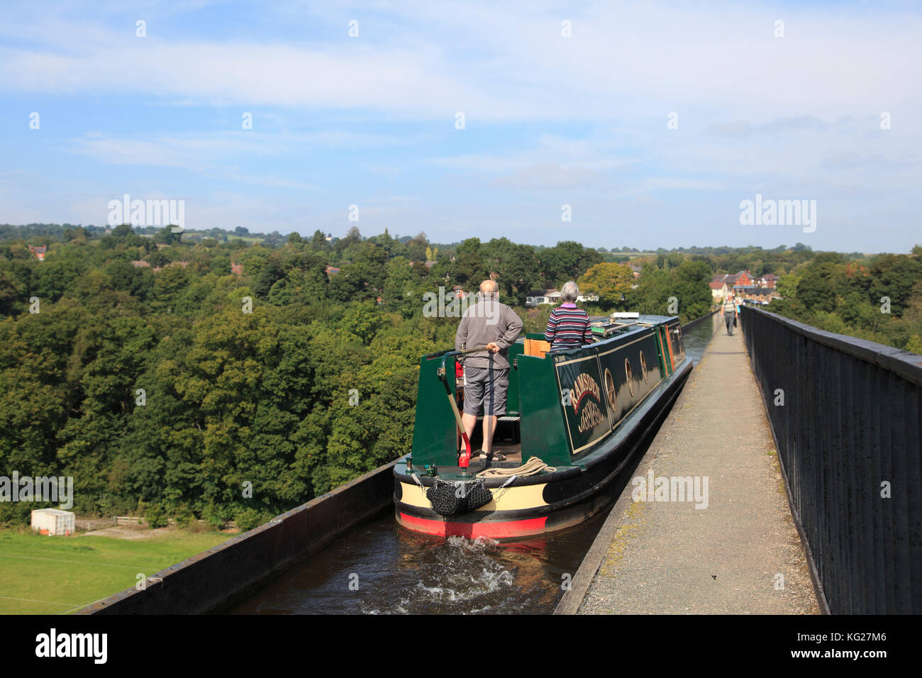 Barca stretta, Acquedotto Pontcysyllte, sito patrimonio mondiale dell'unesco, llangollen, dee valley, denbighshire, il Galles del nord, Wales, Regno Unito, Europa Foto Stock