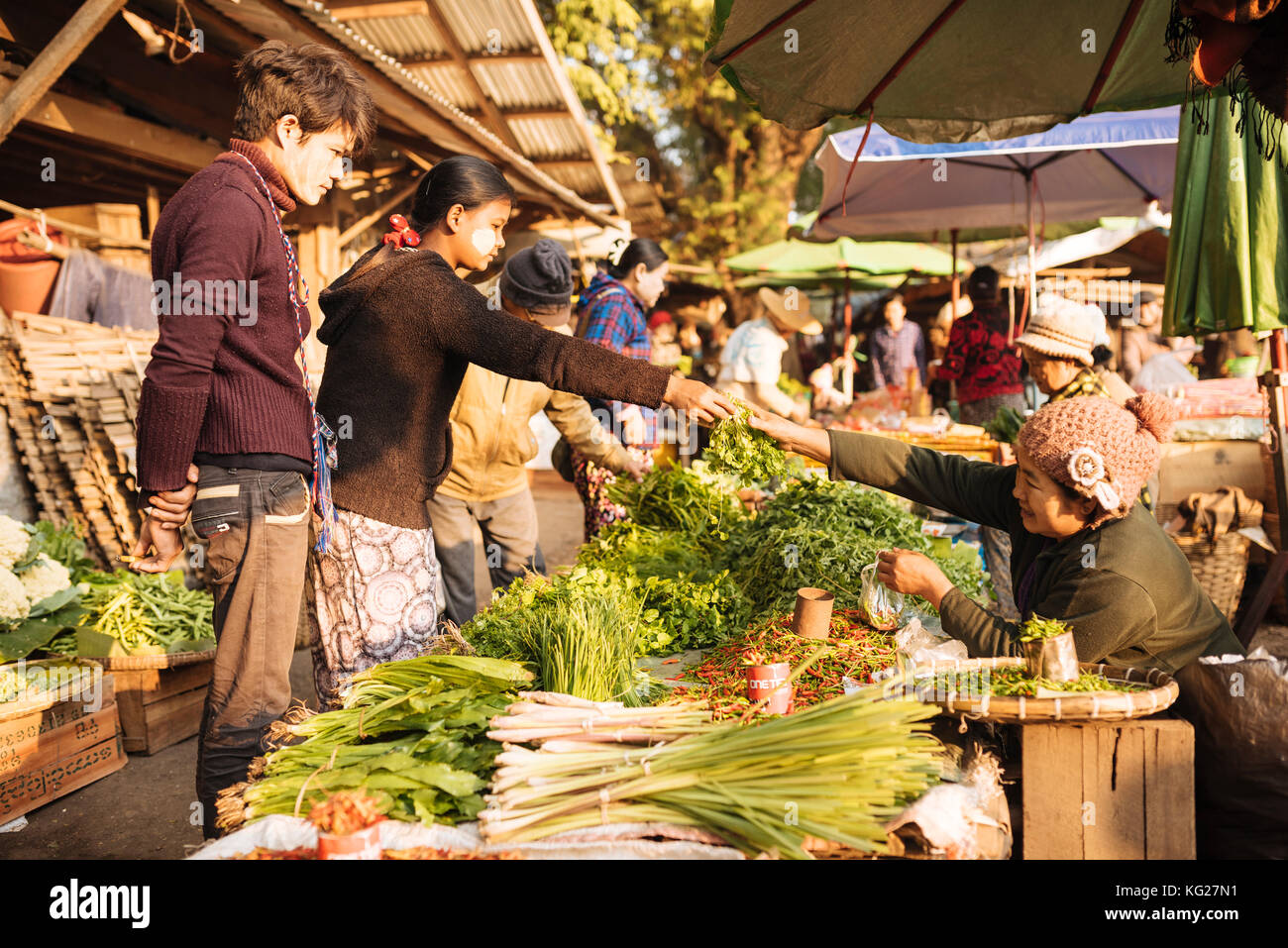 Hsipaw mercato mattutino, hsipaw, stato shan, Myanmar (Birmania), Asia Foto Stock