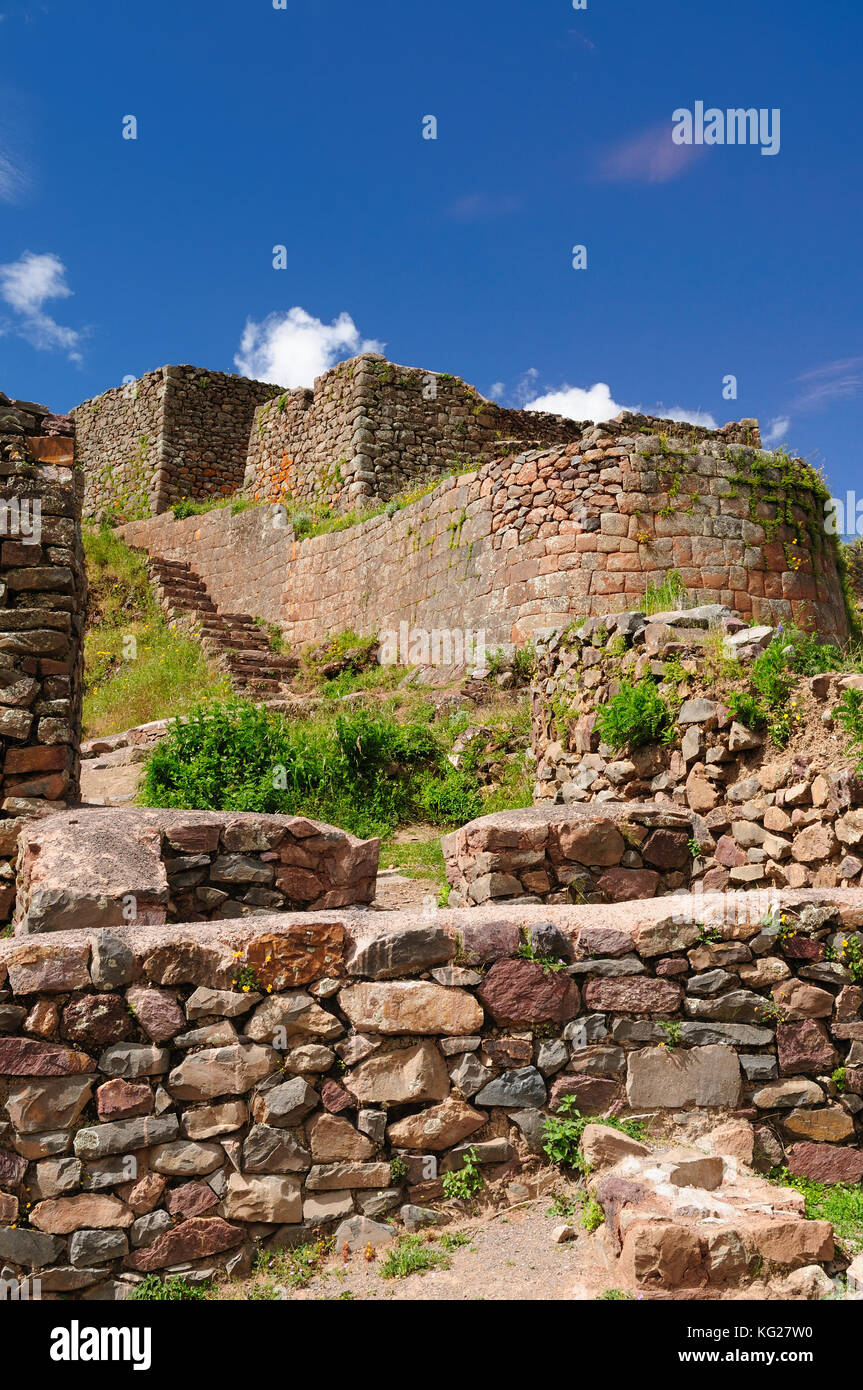 Il Perù, pisac (pisaq) - rovine inca nella valle sacra nelle Ande peruviane Foto Stock