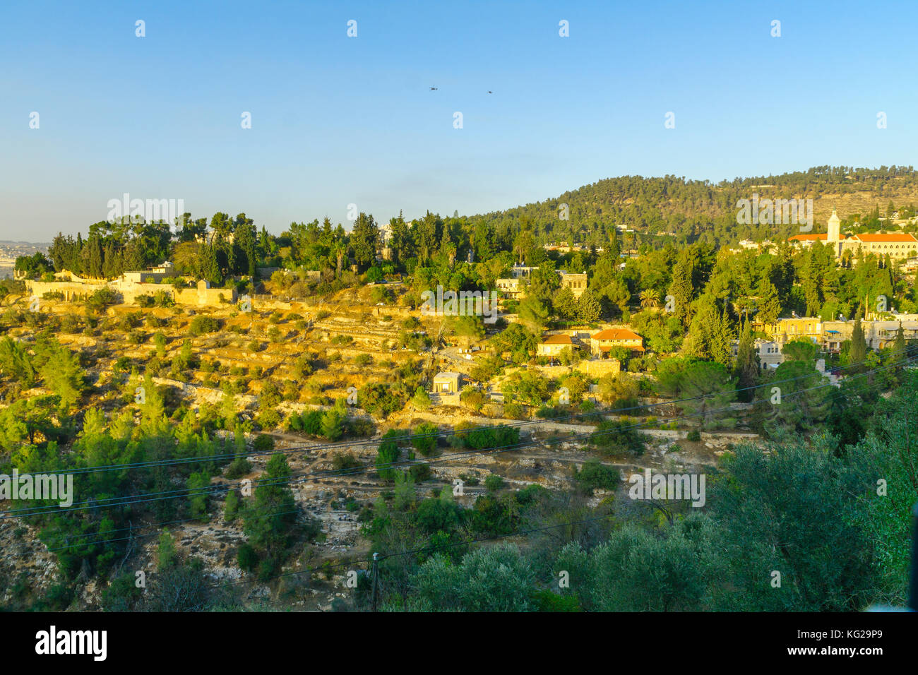 Paesaggio di terrazze, con la chiesa della Natività di san Giovanni Battista (San Giovanni in montagna), nel vecchio villaggio di Ein Karem, in jerusale Foto Stock