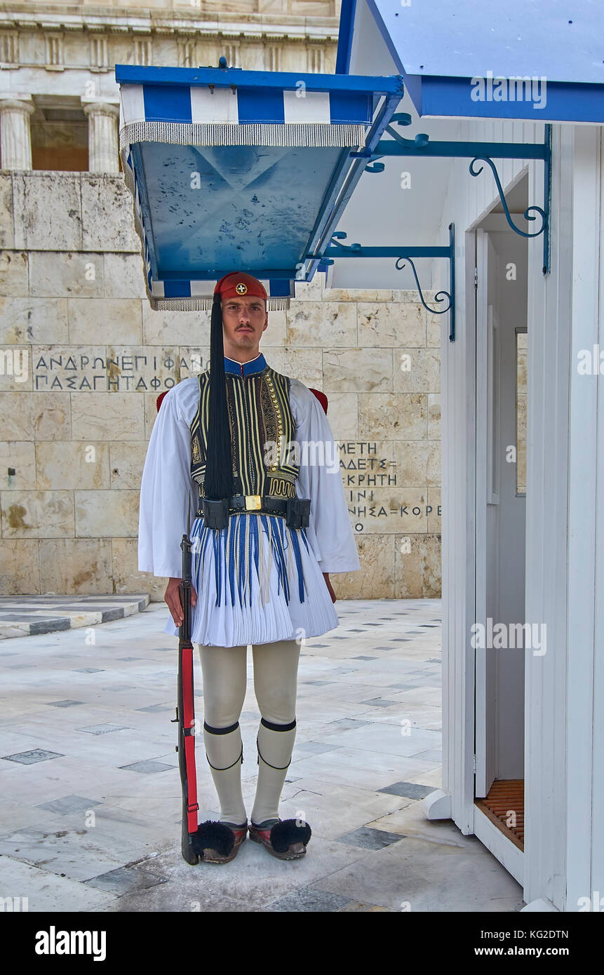 Evzone guard, Hellenic guardia presidenziale Foto Stock