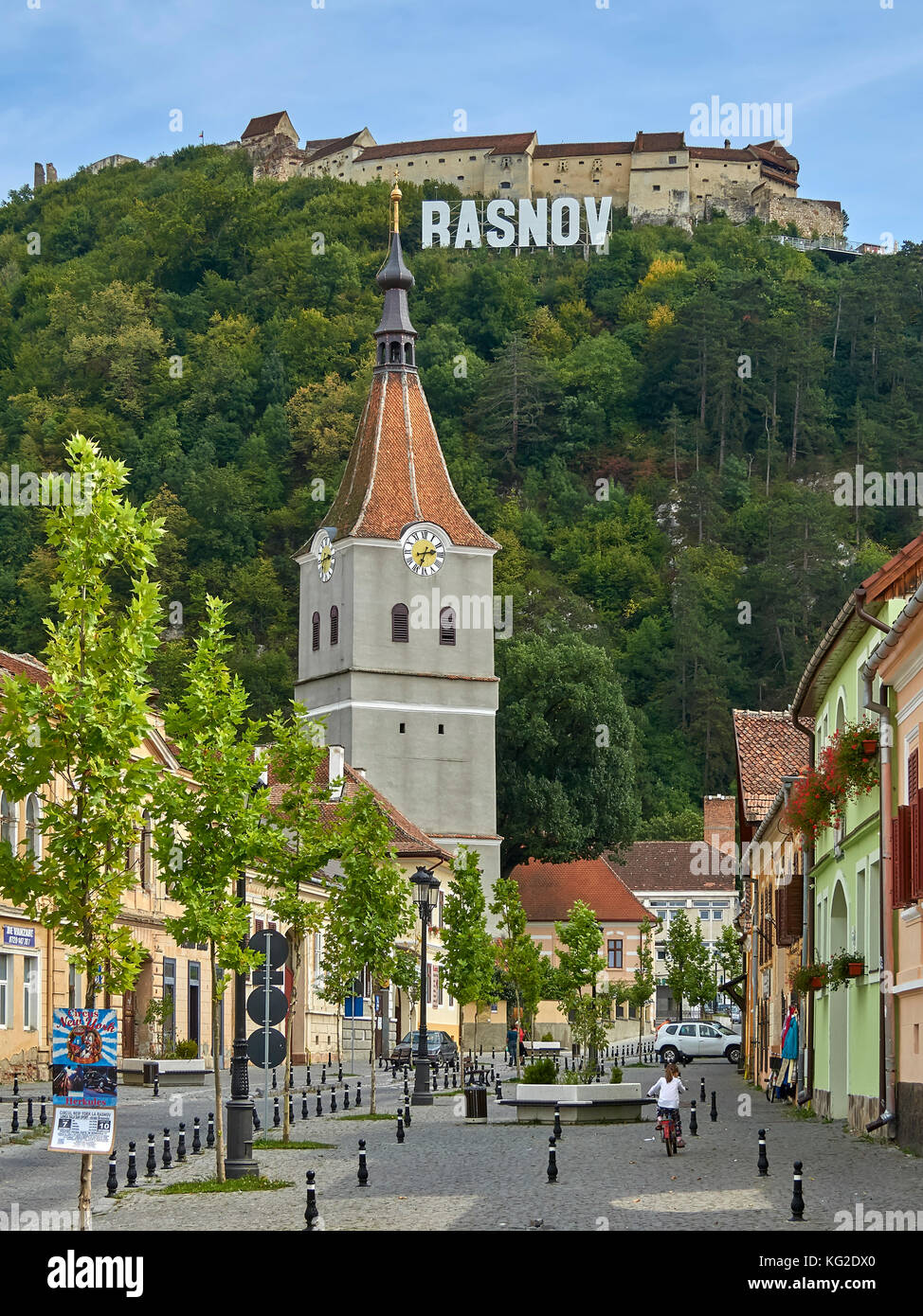 Chiesa evangelica e rasnov citadel Foto Stock