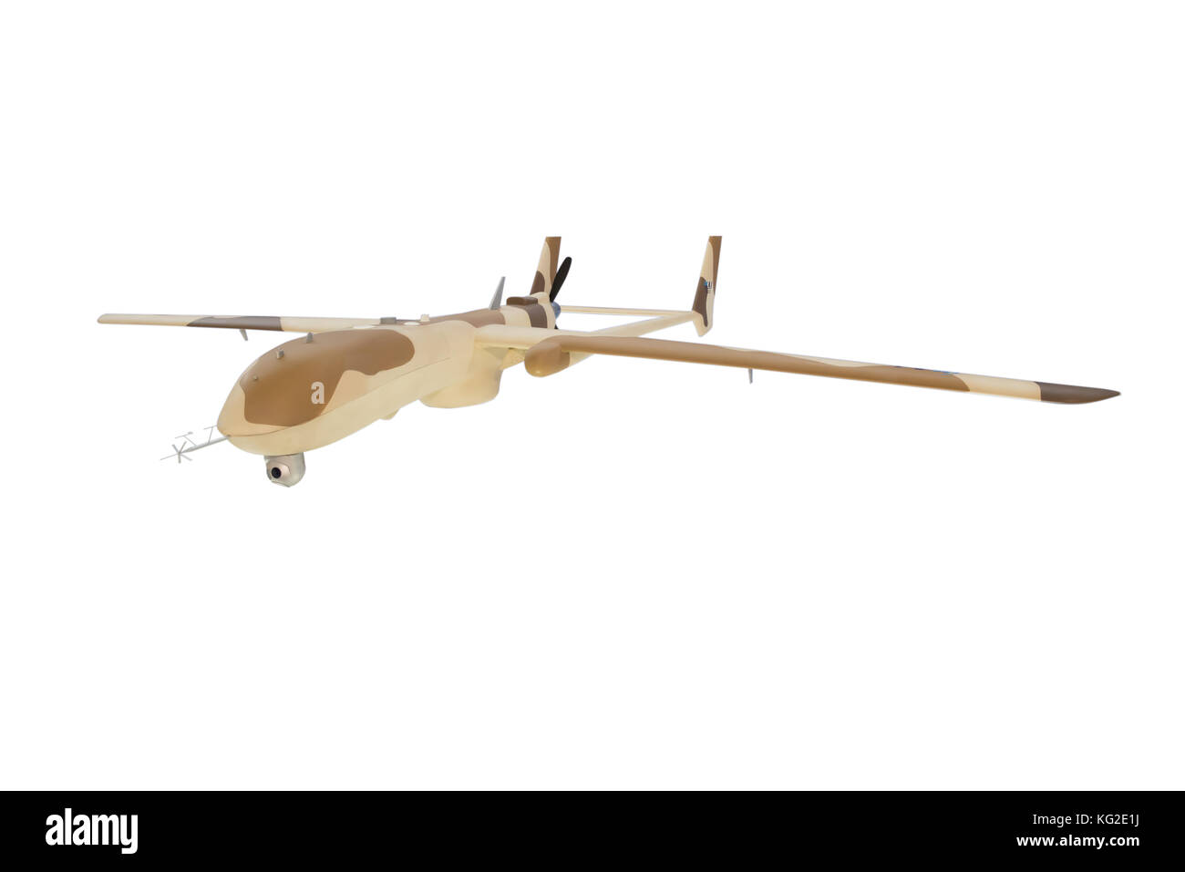 Drone militare isolato su sfondo bianco, UAV (Unmanned Air Vehicle) Foto Stock