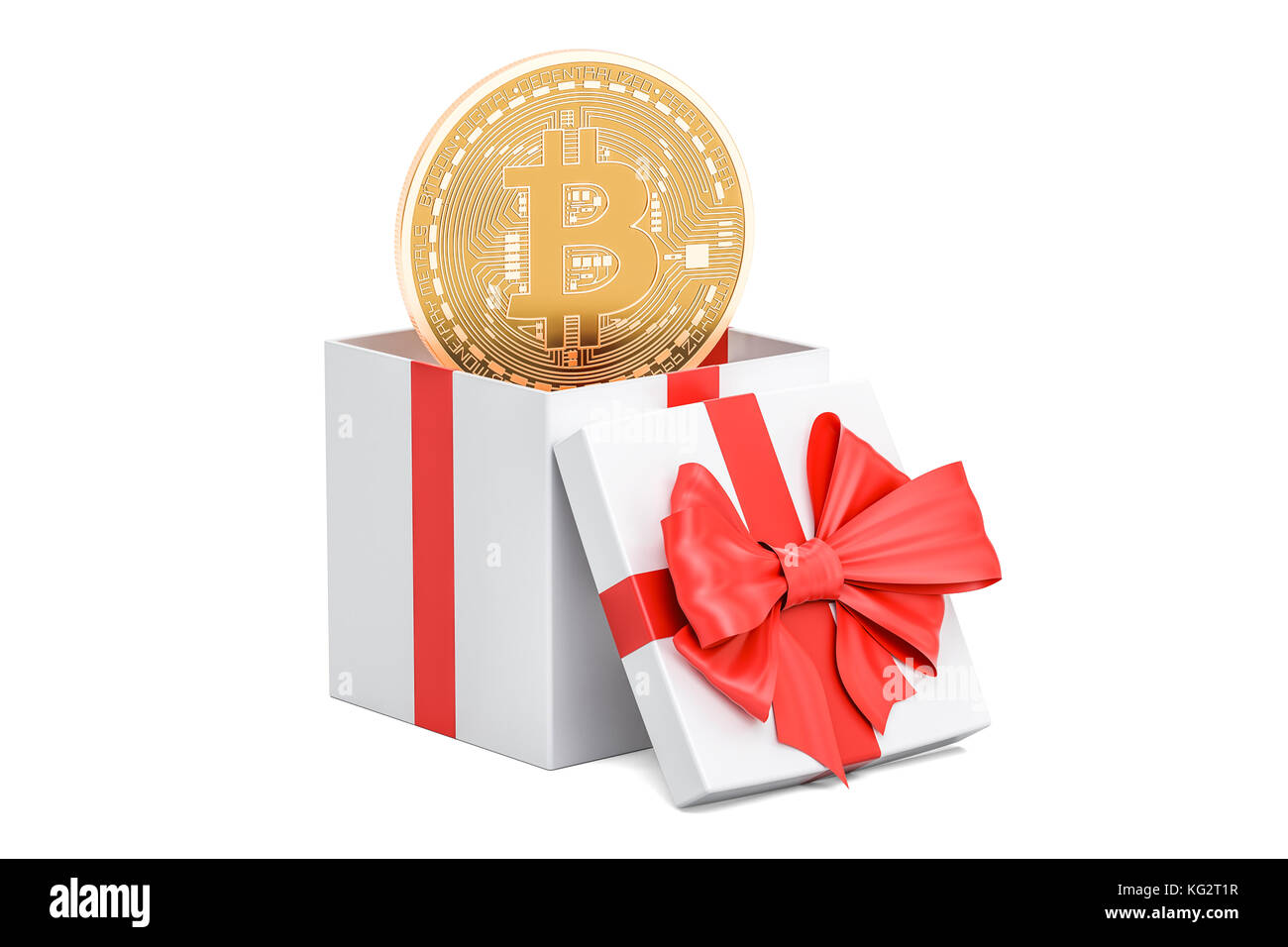 Confezione regalo con simbolo bitcoin, dono del concetto. Il rendering 3D Foto Stock