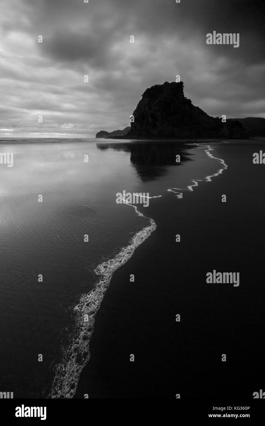 Guardando verso Lion Rock a Piha sulla West Coast di Auckland, Nuova Zelanda Foto Stock