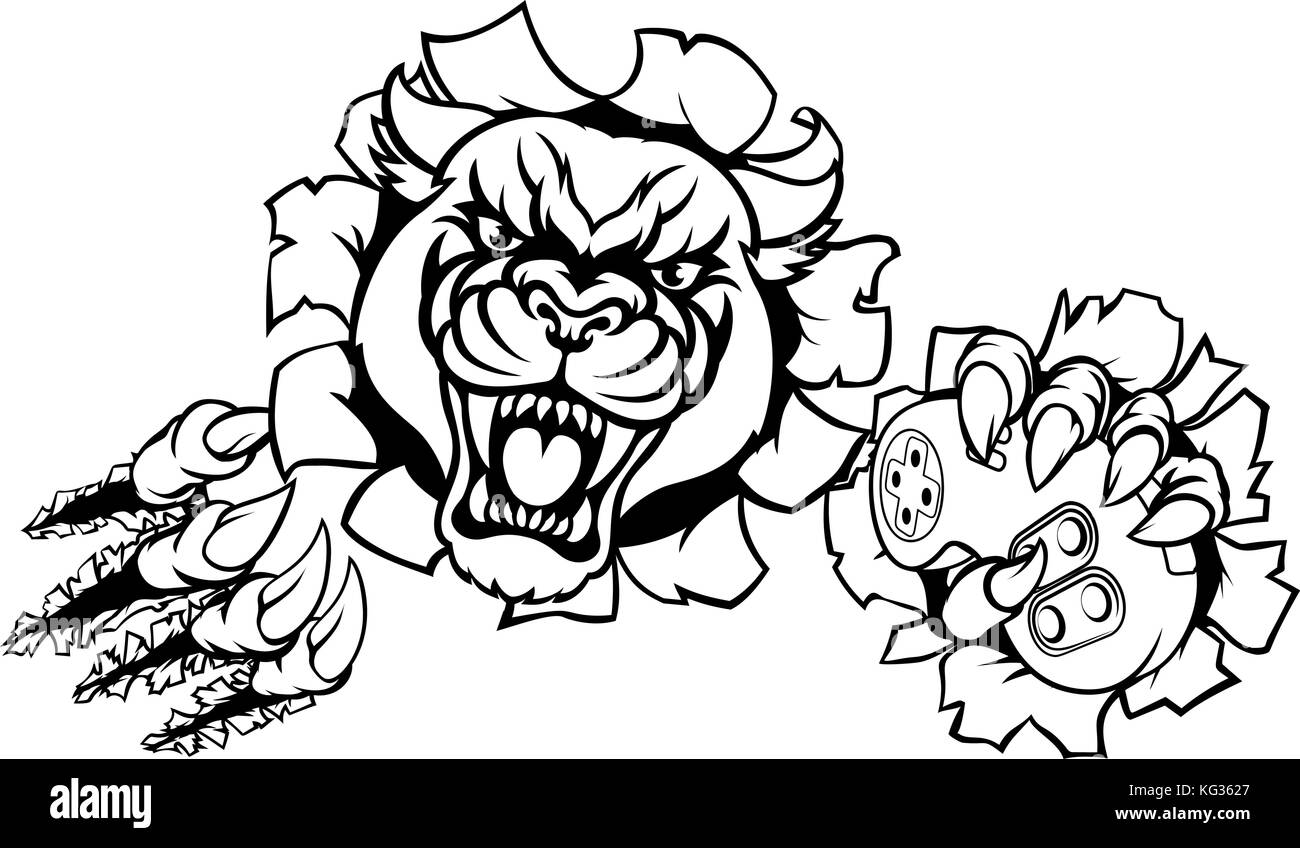 Black Panther Angry Gamer Esports Mascot Illustrazione Vettoriale