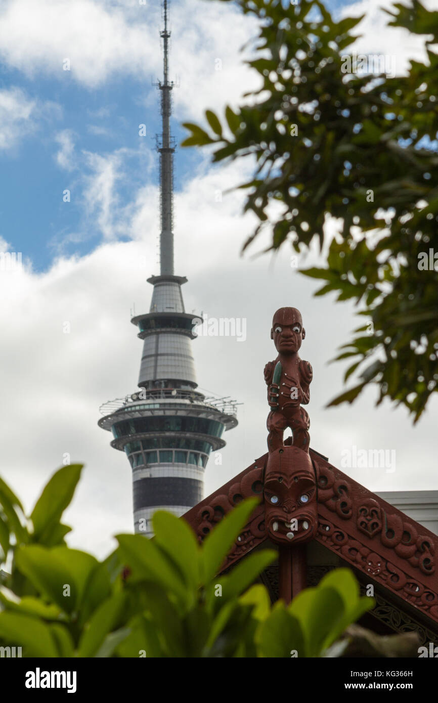 Skytower e nga wai o horotia marae dalla Skytower e nga wai o horotia marae, Auckland Nuova Zelanda Foto Stock