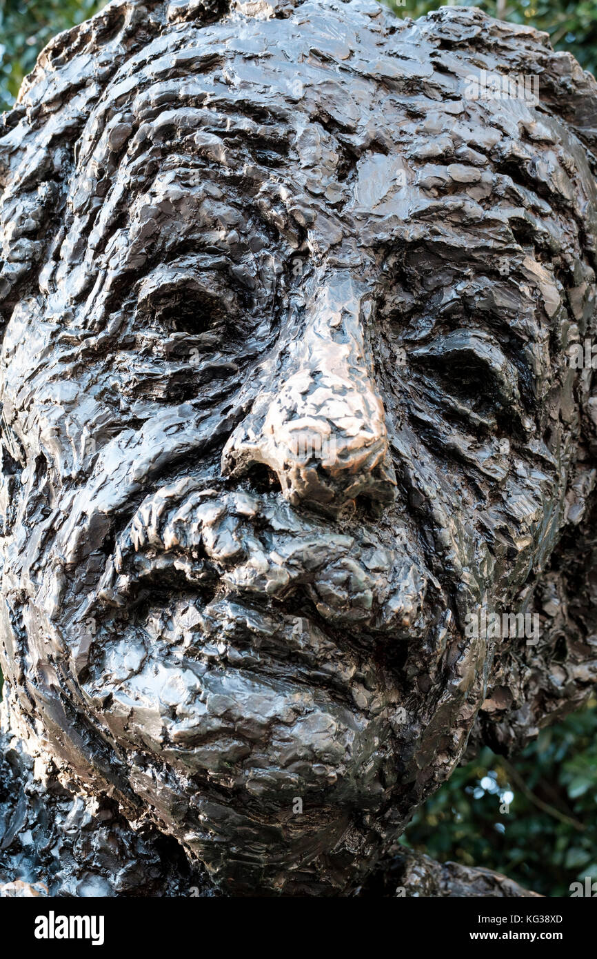 Close-up di Albert Einstein faccia della statua in bronzo di Albert Einstein Memorial, a Washington, Stati Uniti d'America, Stati Uniti d'America. Foto Stock