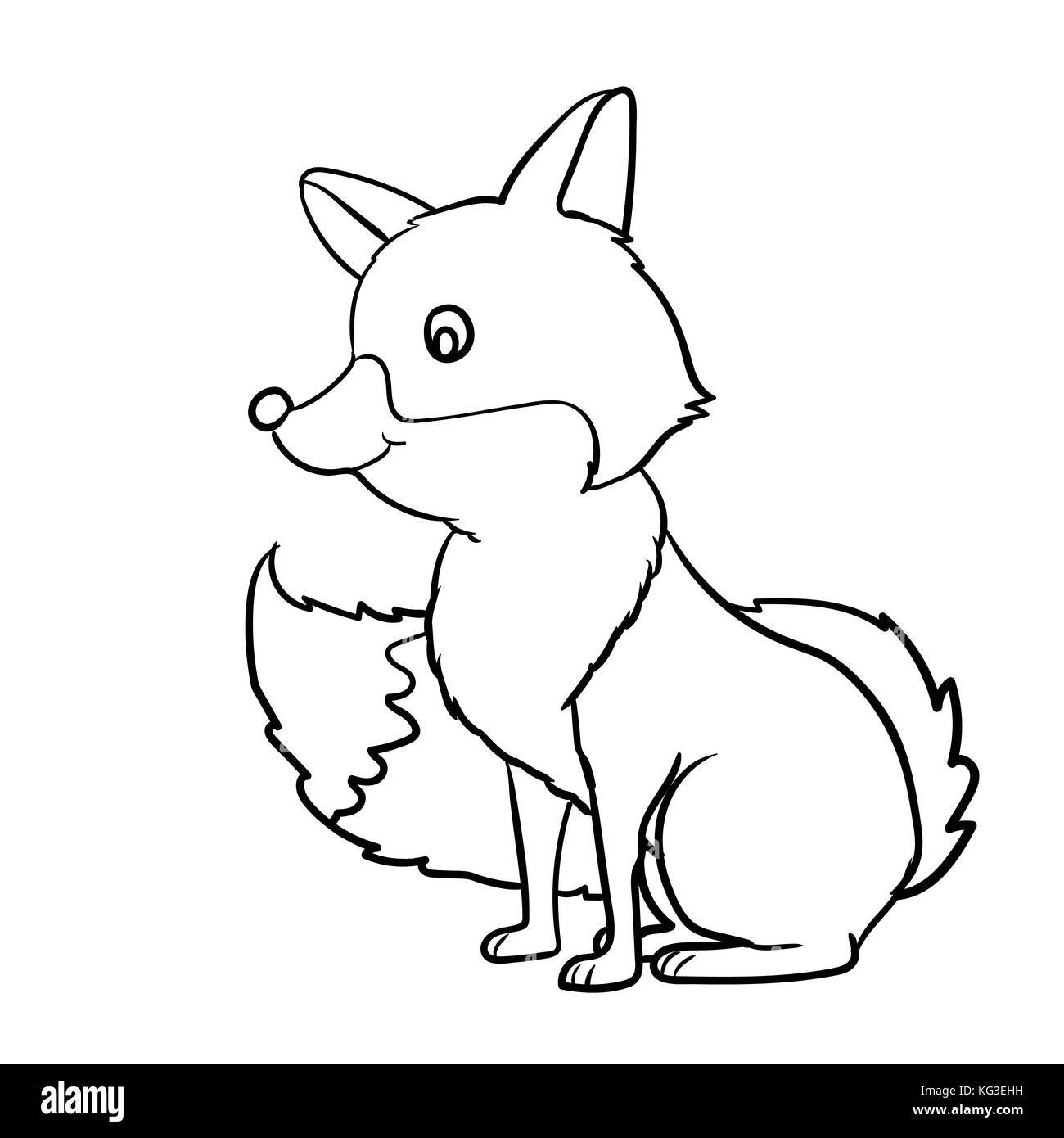 Disegnata a mano fox cartoon, isolati su sfondo bianco in bianco e nero linea semplice illustrazione vettoriale per libro da colorare - linea tracciata illustrati del vettore Illustrazione Vettoriale