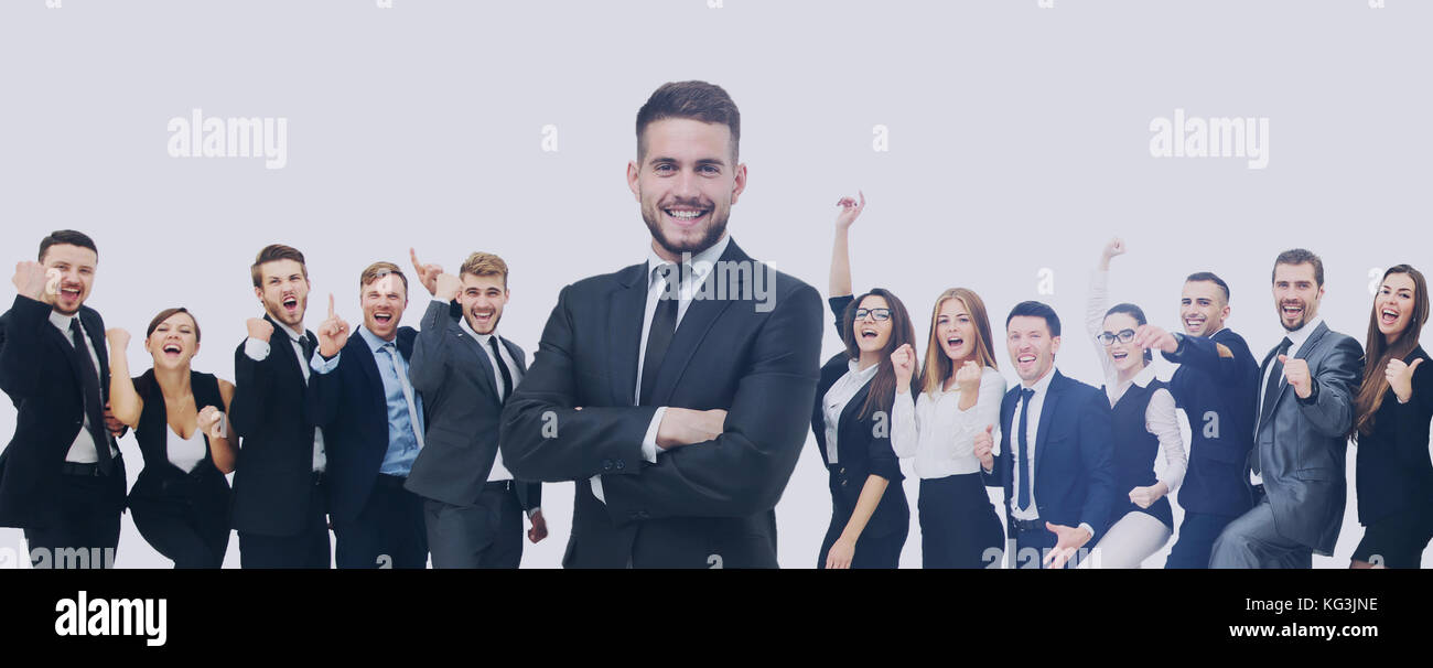 Happy business di successo team isolati su sfondo bianco Foto Stock