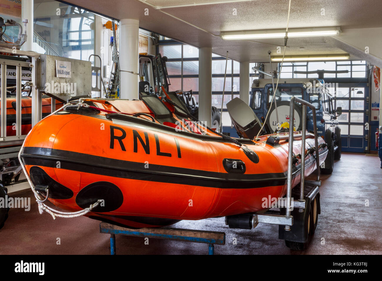 RNLI D classe inshore scialuppa di salvataggio, RNLI Blackpool, Regno Unito. Foto Stock