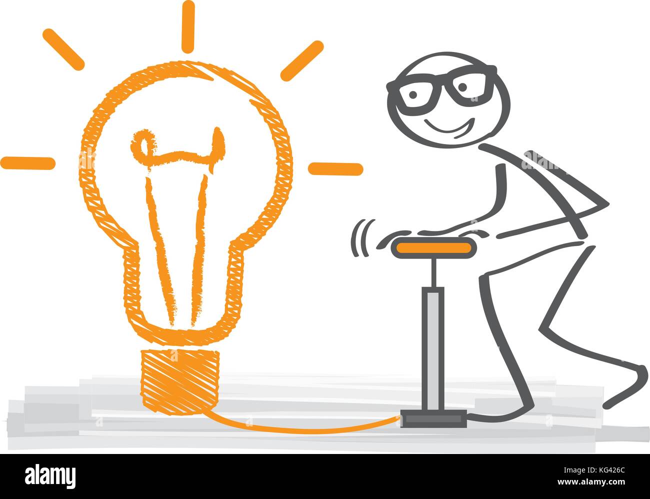 Grande idea concetto - stick la figura e la lampadina della luce di pensare in grande Illustrazione Vettoriale